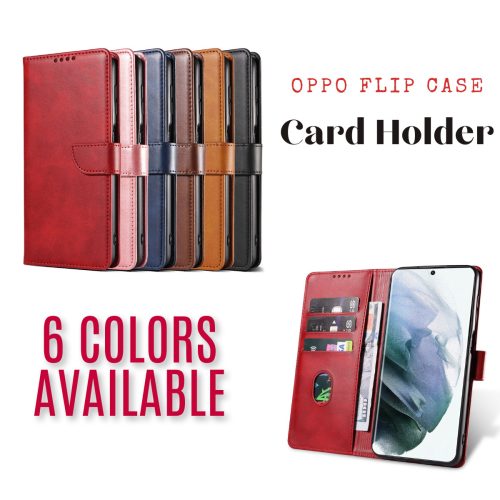 Leather wallet folio case in 6 colors compatible with Oppo smartphones