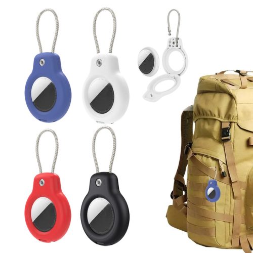 For Apple Airtag Secure Holder Solid Color Lock Case PC Key Ring with Wire Cable (176303363404) - Detail View
