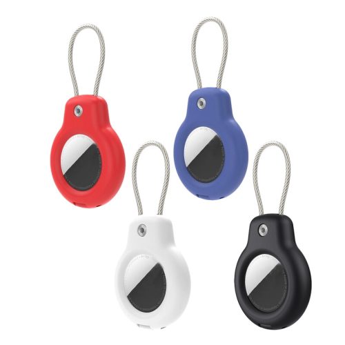 For Apple Airtag Secure Holder Solid Color Lock Case PC Key Ring with Wire Cable (176303363404) - Detail View