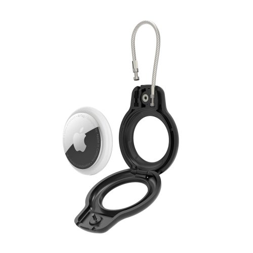 For Apple Airtag Secure Holder Solid Color Lock Case PC Key Ring with Wire Cable (176303363404) - Detail View