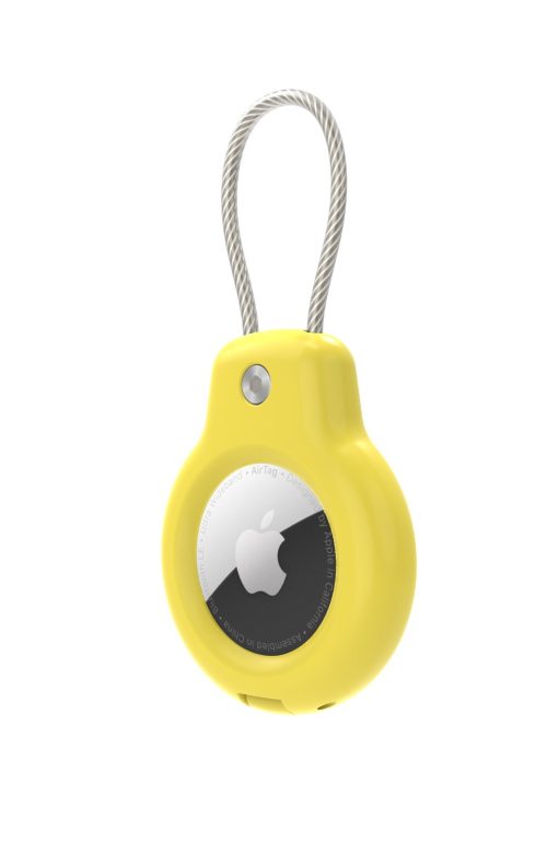 For Apple Airtag Secure Holder Solid Color Lock Case PC Key Ring with Wire Cable (176303363404) in Yellow