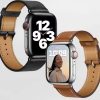 Classic black leather watch band strap for Apple Watch with perimeter stitching