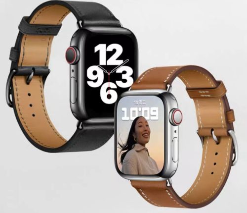 Classic black leather watch band strap for Apple Watch with perimeter stitching