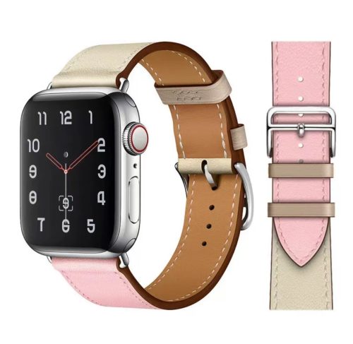 Black and white dual-tone leather watch strap compatible with Apple Watch