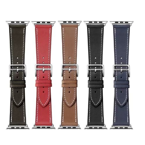 Taupe grey leather replacement watch band strap for Apple Watch