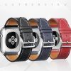 Tan leather watch band strap with contrast white stitching for Apple Watch