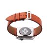 Flat lay display of leather replacement watch band compatible with Apple Watch
