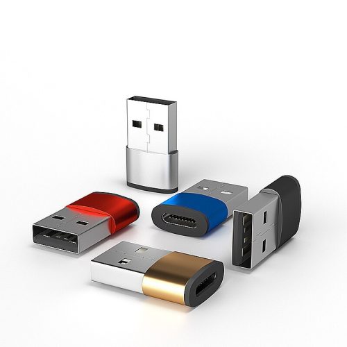 USB-C female to USB-A male aluminum adapter converter in multiple colors