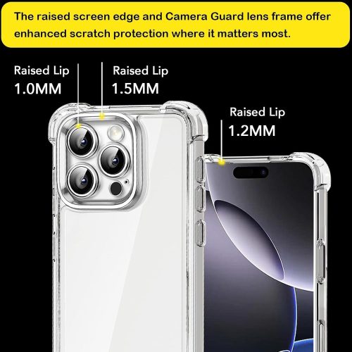 Raised camera bezel lip on transparent protective case for Apple iPhone