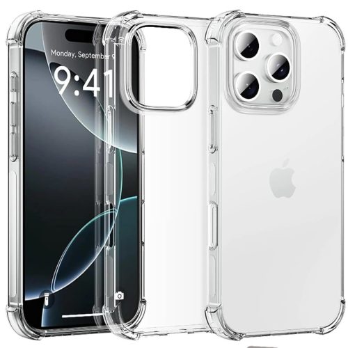 Shockproof clear TPU case with reinforced corner bumpers compatible with Apple iPhone